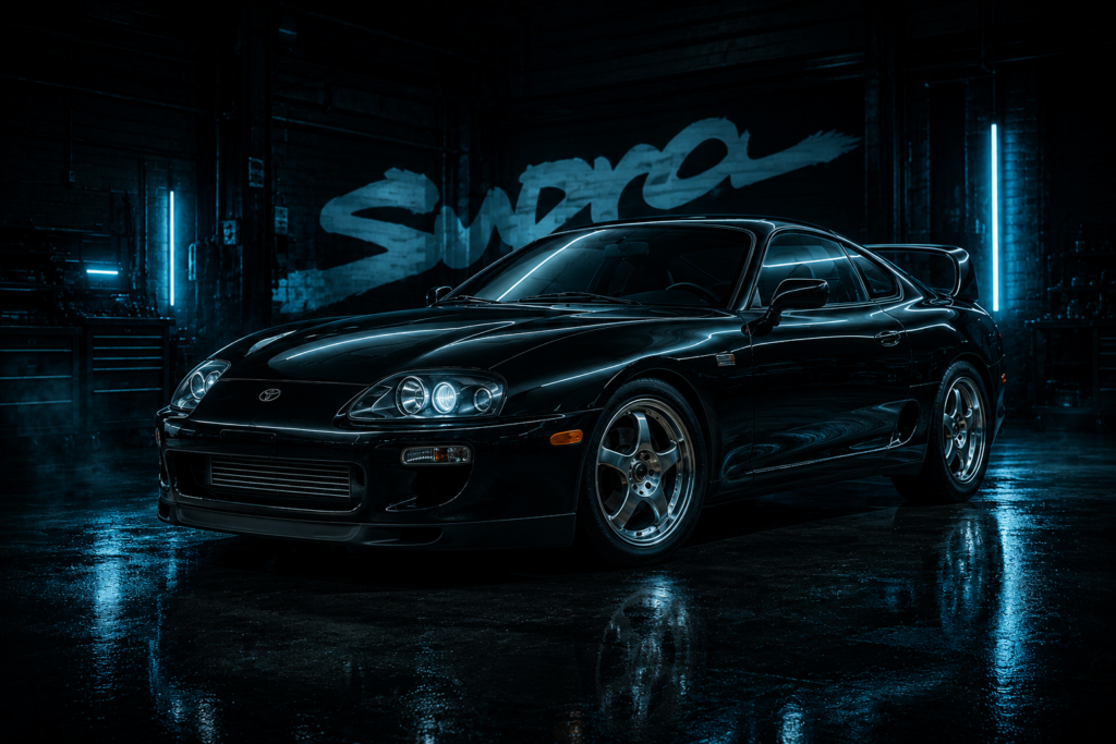 Toyota Supra noire préparée et modernisée